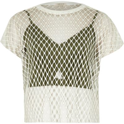 White bralet overlay mesh T-shirt